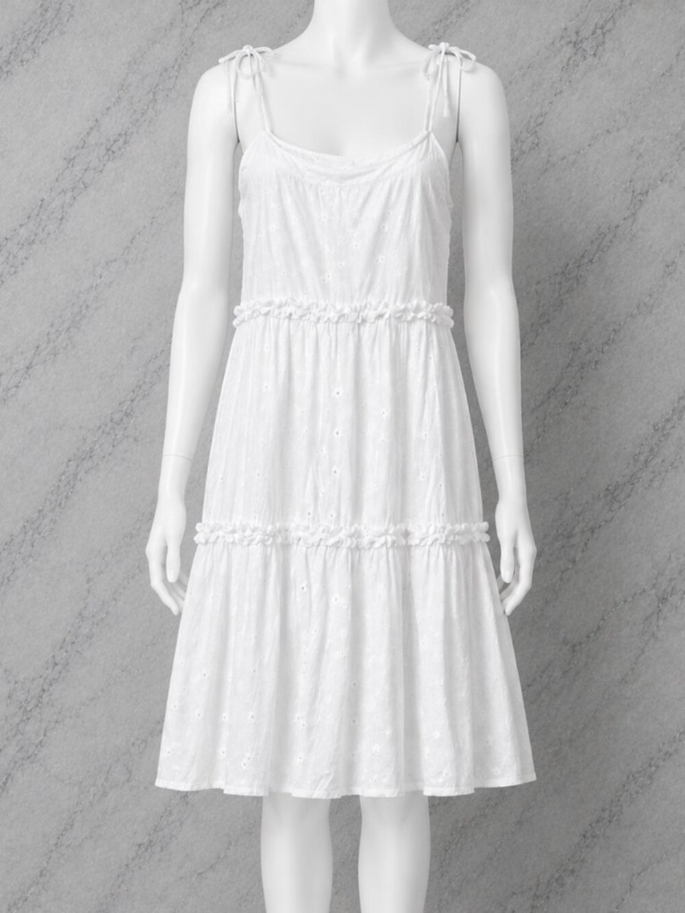 LOFT Cami Sundress Size Medium White Eyelet Tiered
